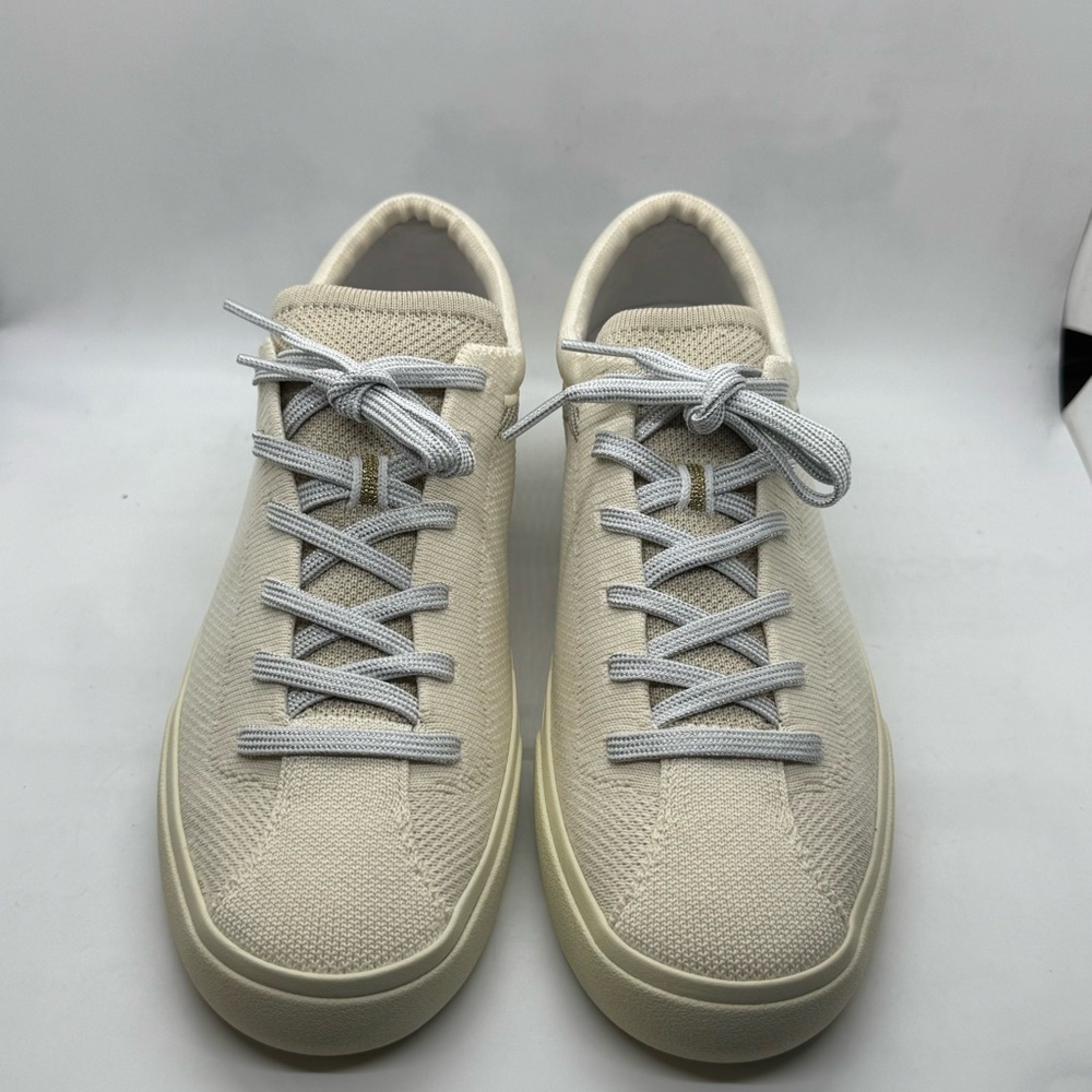 Rothy's  The Lace Up Sneakers in Diamond Twill Shoes Cream Silver Size 9 NEW - Picture 4 of 11